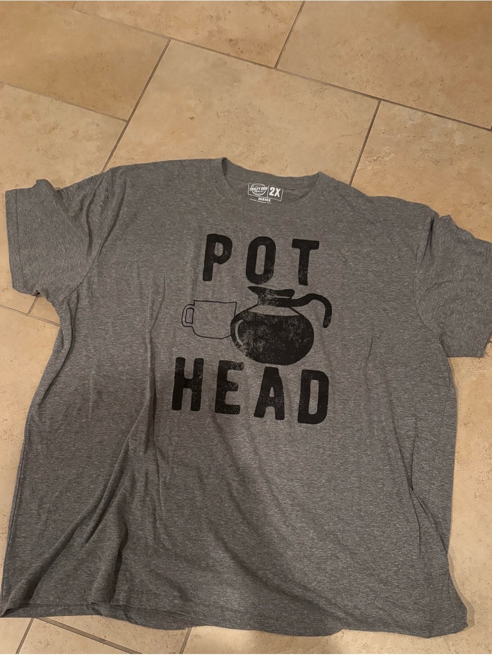 Crazy Dog T-Shirts Men's Gray 'POT HEAD' Gray Soft Graphic Tee XXL